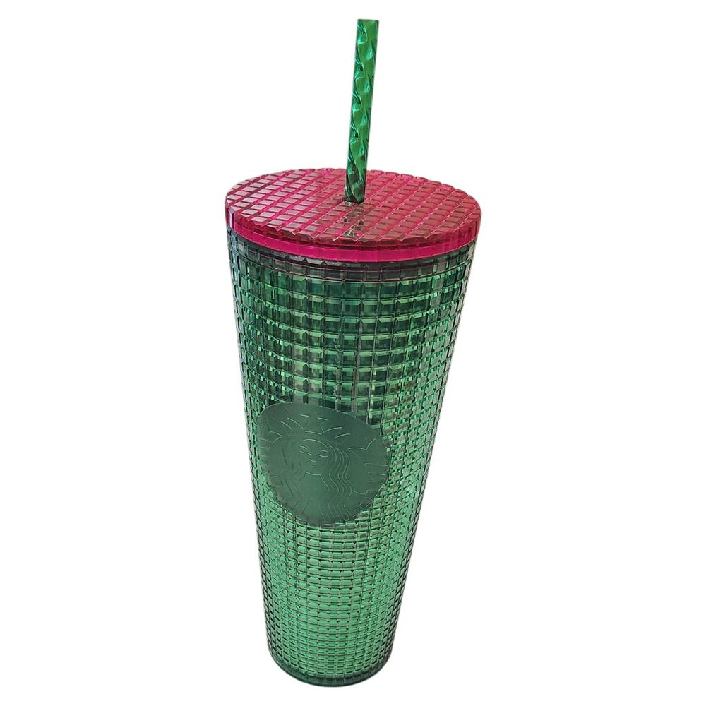 Starbucks 2023 Spring Watermelon Grid Green Pink Venti 24oz Cold Cup Tumbler NWT